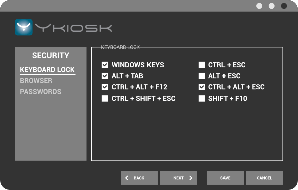 YKiosk software - keyboard lock